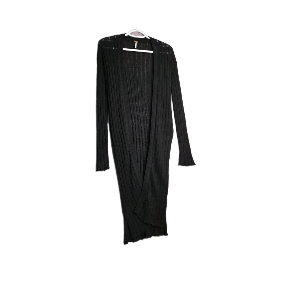 Free People Cardigan Womens XS Black Linen Blend Ribbed Grunge Whimsigoth Witchy